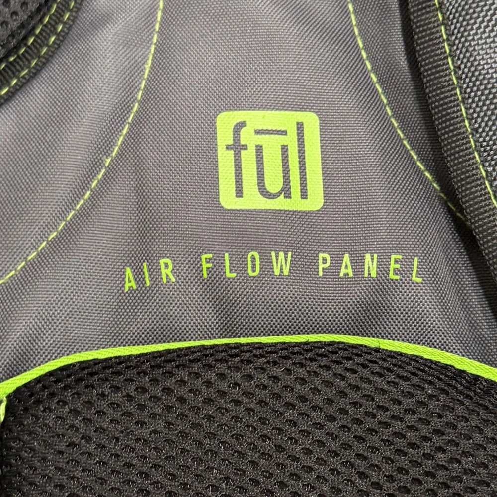 Ful Laptop Backpack Grey Lime Green Multi-Compartment Air Flow Panel Travel Bag - Picture 4 of 9